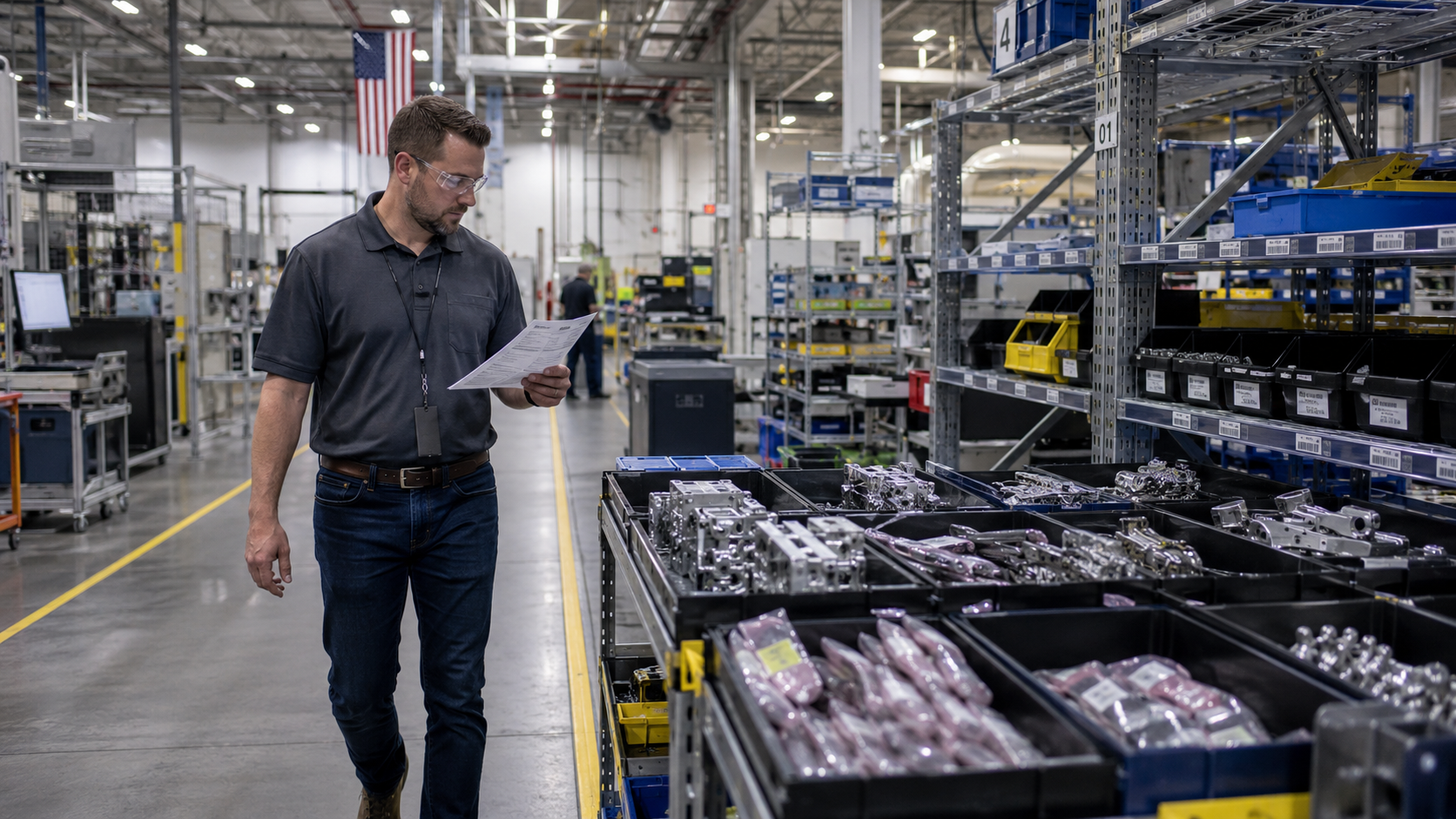 Manufacturing floor where production choices are checked against product requirements